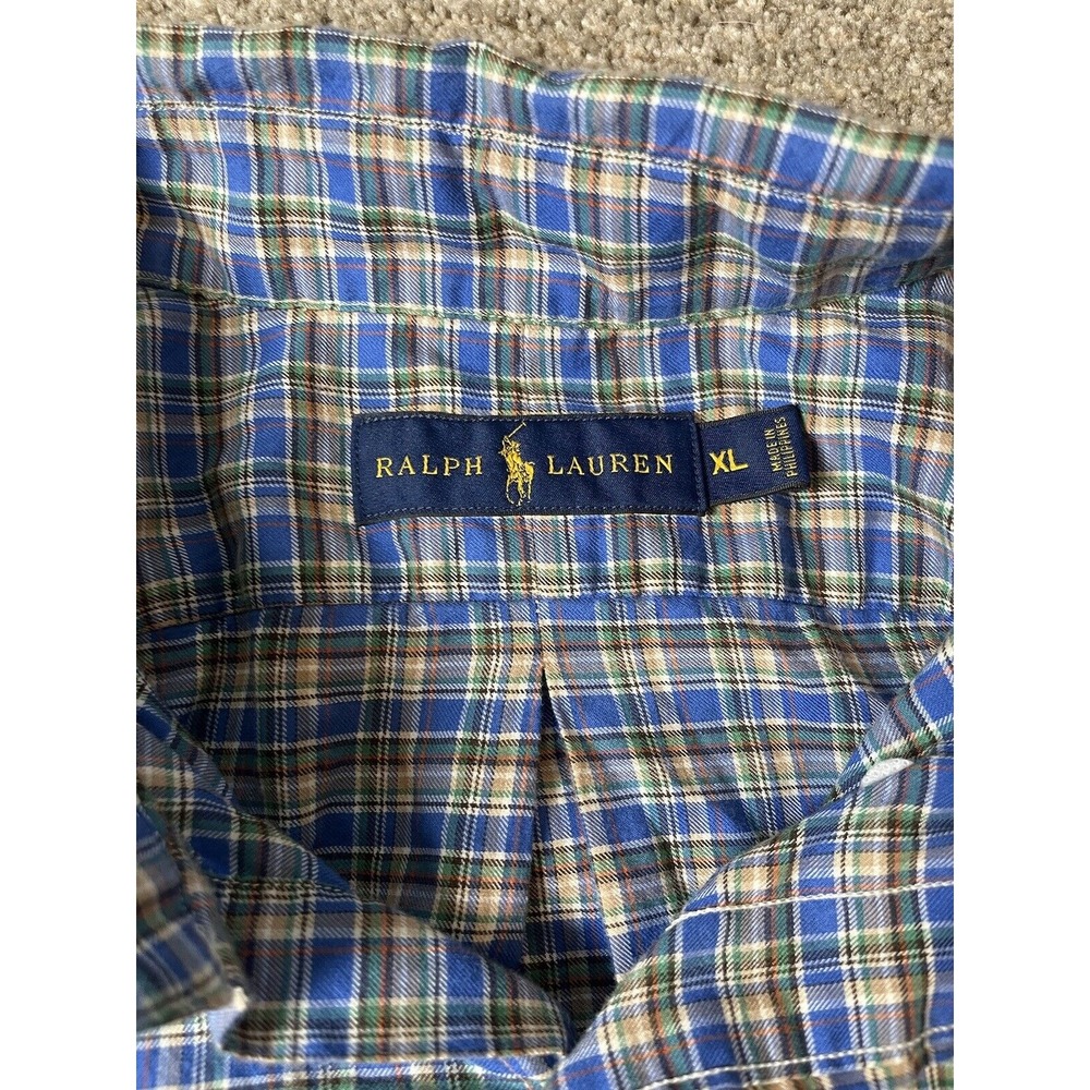 Polo Ralph Lauren Men's Button Up Shirt Blue Plaid Extra Large‎ XL Long Sleeve